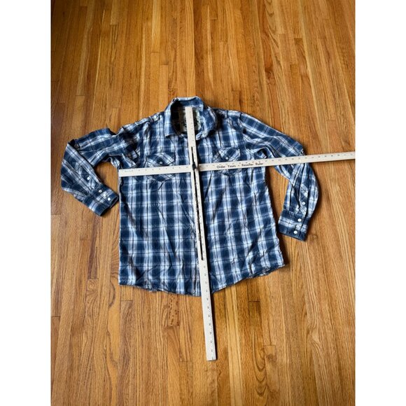 Supply Company Shirt Large Men Pearl Snap Button Down Blue Plaid Western - Picture 7 of 10
